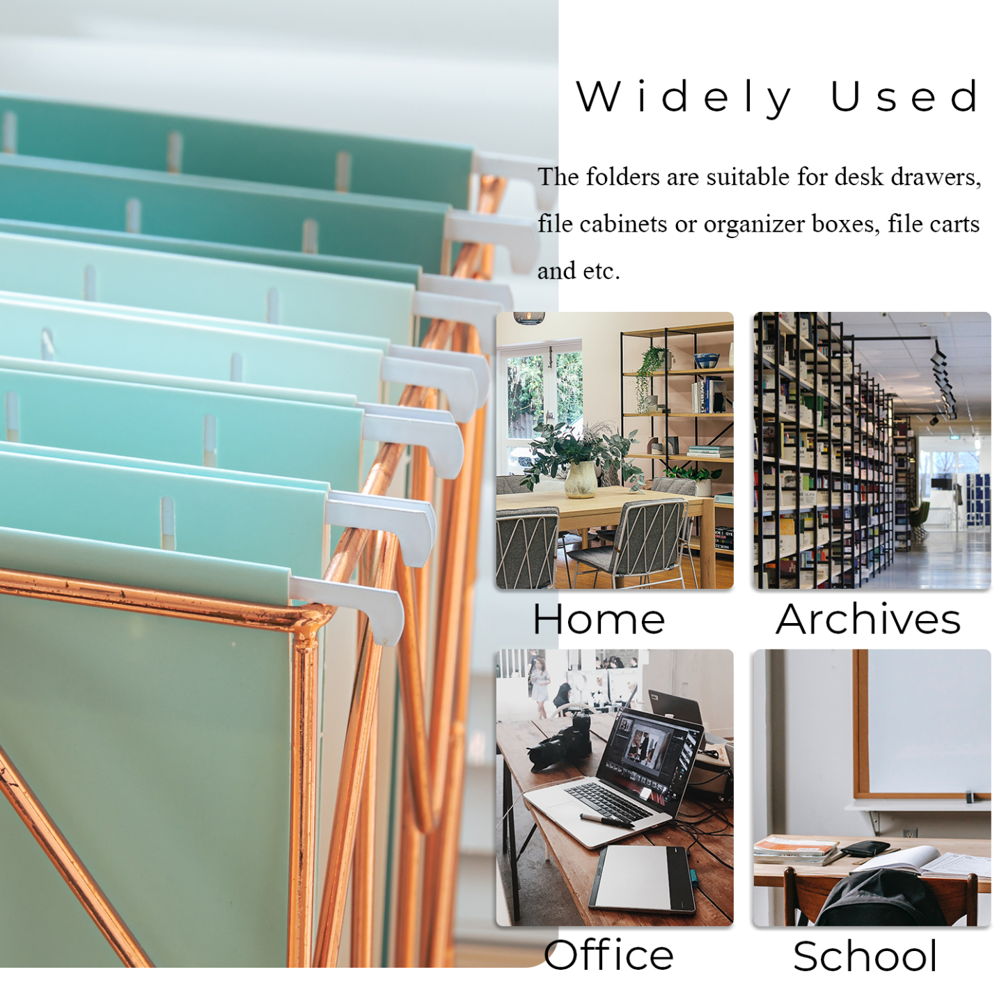 Y YOMA 6 Pack Gradient Hanging File Folders Letter Size Decorative Hanging Folder Pretty File Folder Organizer for Filing Cabinet Office Home with 1/5-Cut Adjustable Tabs, Teal Blue