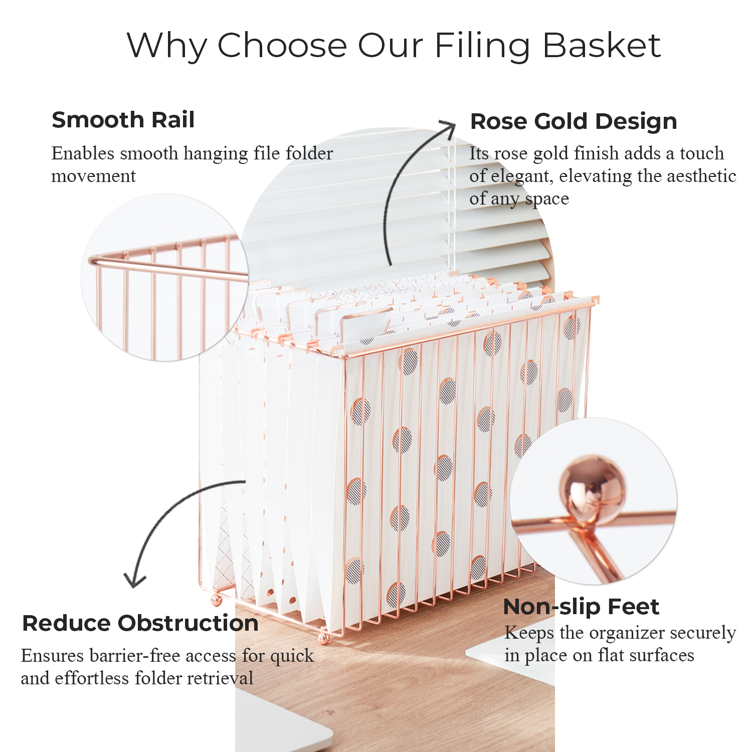 Y YOMA 1 Pack Rose Gold Desktop Hanging File Organizer | Letter Size Metal File Kit for Desk Home Office, I Shaped