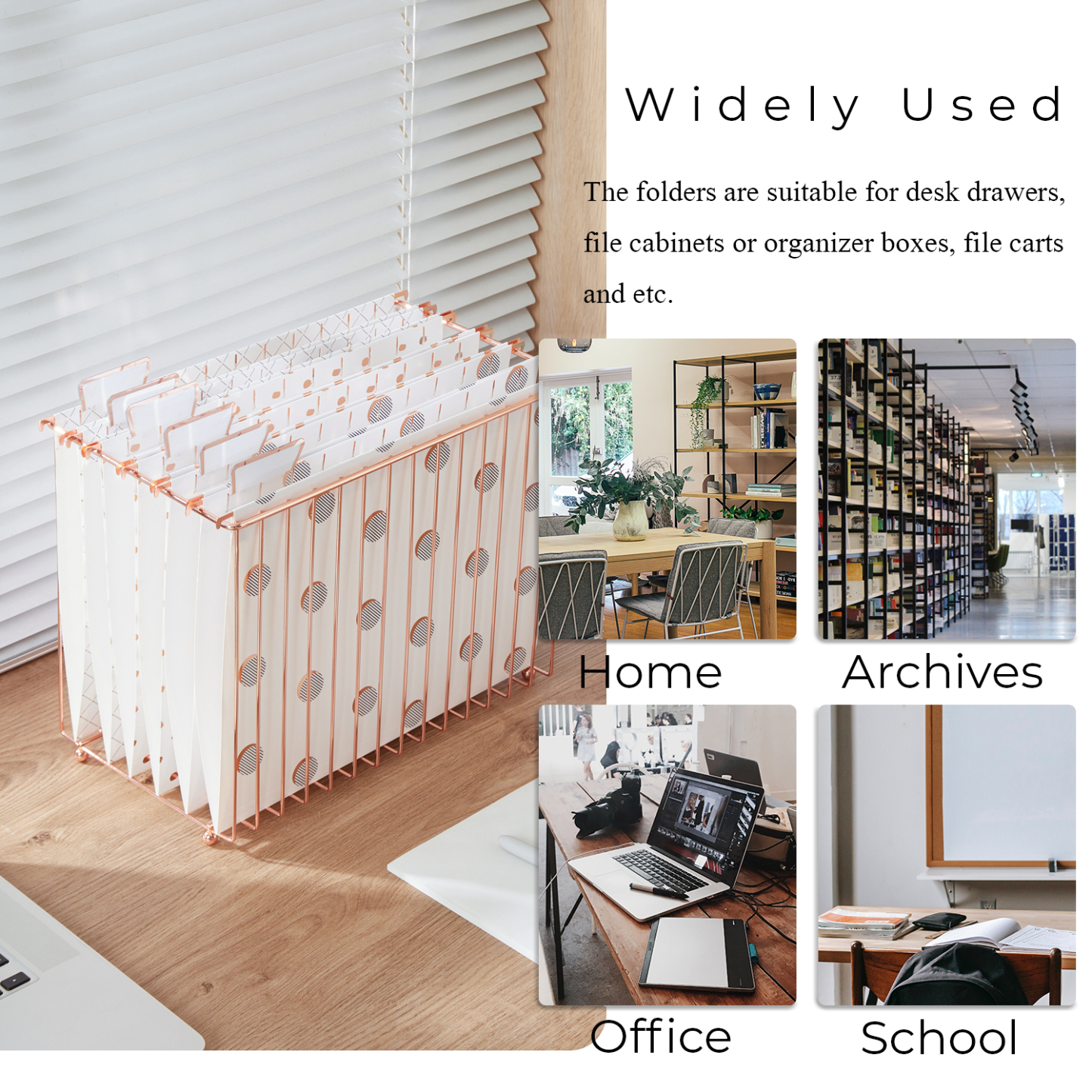 Y YOMA 1 Pack Rose Gold Desktop Hanging File Organizer | 12 Pack Rose Gold Hanging File Folders with Tabs & Insert | Letter Size Metal File Kit for Desk Home Office, I Shaped