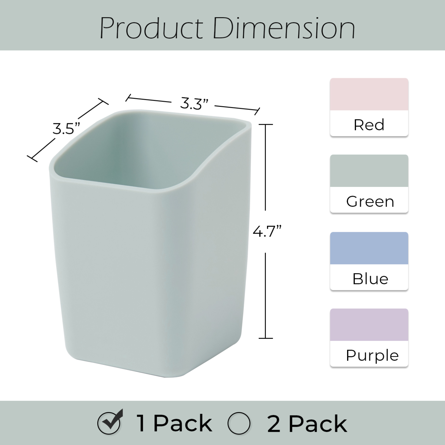 Y YOMA 1 Pack Pen Holder for Desk Cute Plastic Pencil Cup Pen Container Square Organizer Modern Aesthetic Design Desktop Storage Solution for Pens, Pencils, Marker, Makeup Brush, Morandi Green