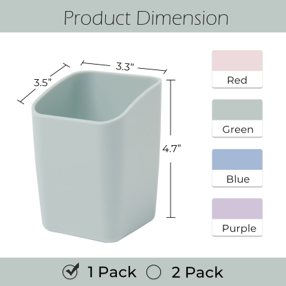 Y YOMA 1 Pack Pen Holder for Desk Cute Plastic Pencil Cup Pen Container Square Organizer Modern Aesthetic Design Desktop Storage Solution for Pens, Pencils, Marker, Makeup Brush, Morandi Green