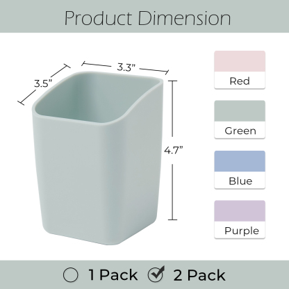 Y YOMA 1 Pack Pen Holder for Desk Cute Plastic Pencil Cup Pen Container Square Organizer Modern Aesthetic Design Desktop Storage Solution for Pens, Pencils, Marker, Makeup Brush, Morandi Green
