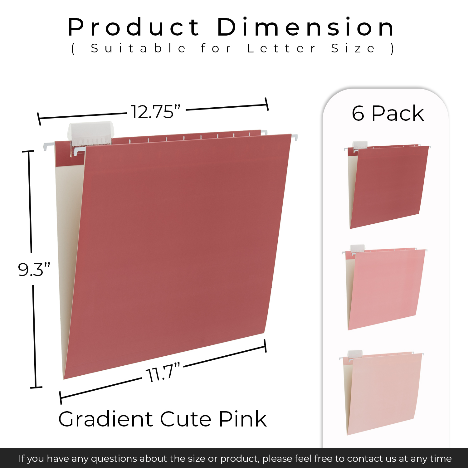 Y YOMA 6 Pack Gradient Hanging File Folders Letter Size Decorative Hanging Folder Pretty File Folder Organizer for Filing Cabinet Office Home with 1/5-Cut Adjustable Tabs, Cute Pink