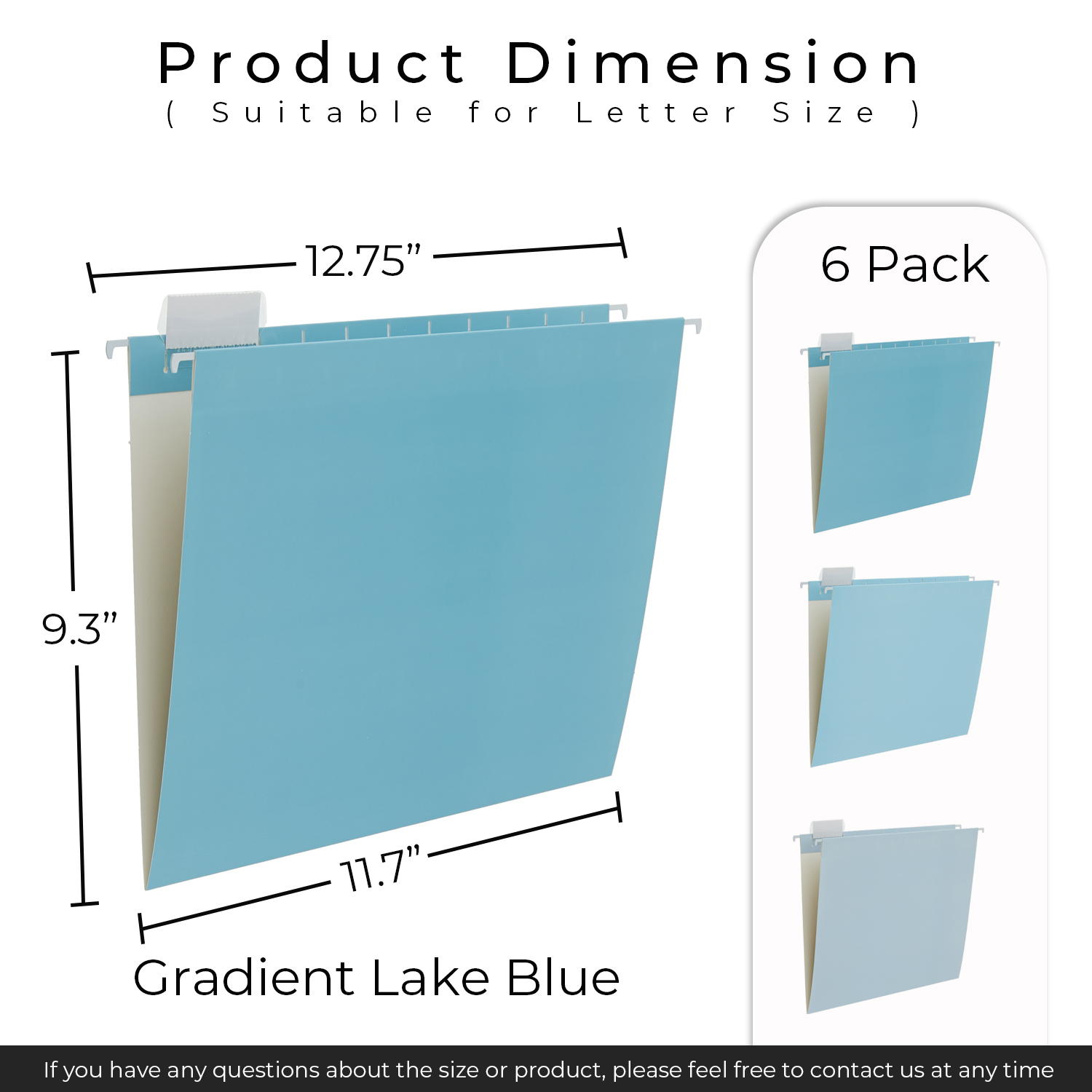 Y YOMA 6 Pack Gradient Hanging File Folders Letter Size Decorative Hanging Folder Pretty File Folder Organizer for Filing Cabinet Office Home with 1/5-Cut Adjustable Tabs, Lake Blue