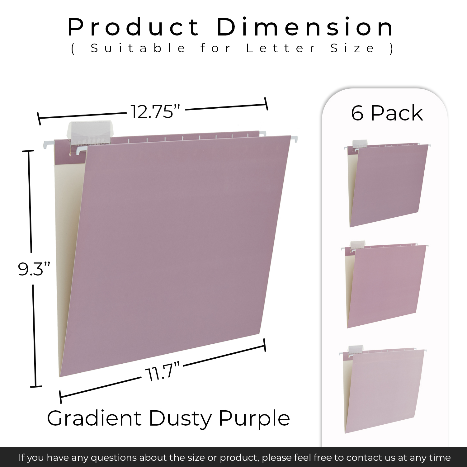 Y YOMA 6 Pack Gradient Hanging File Folders Letter Size Decorative Hanging Folder Pretty File Folder Organizer for Filing Cabinet Office Home with 1/5-Cut Adjustable Tabs, Dusty Purple