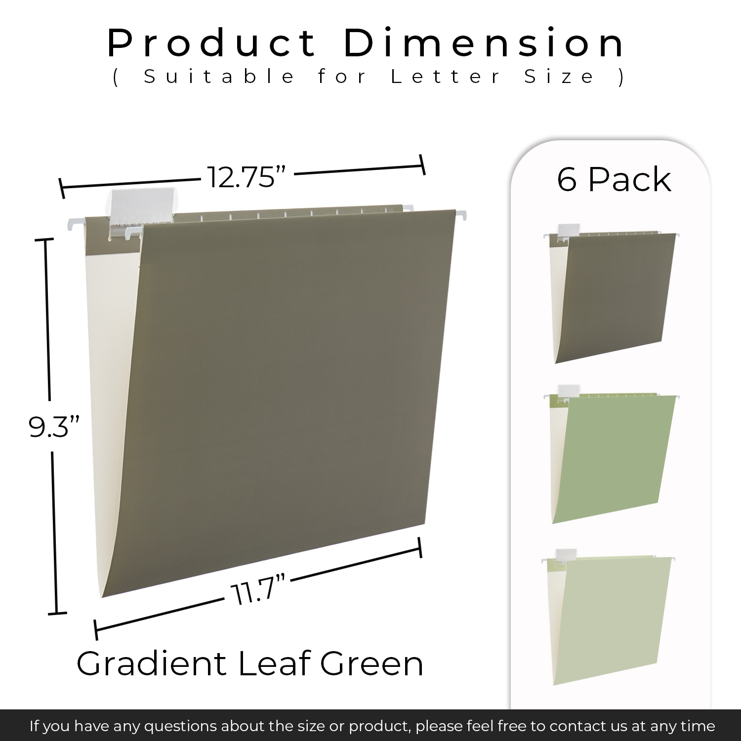 Y YOMA 6 Pack Gradient Hanging File Folders Letter Size Decorative Hanging Folder Pretty File Folder Organizer for Filing Cabinet Office Home with 1/5-Cut Adjustable Tabs, Leaf Green