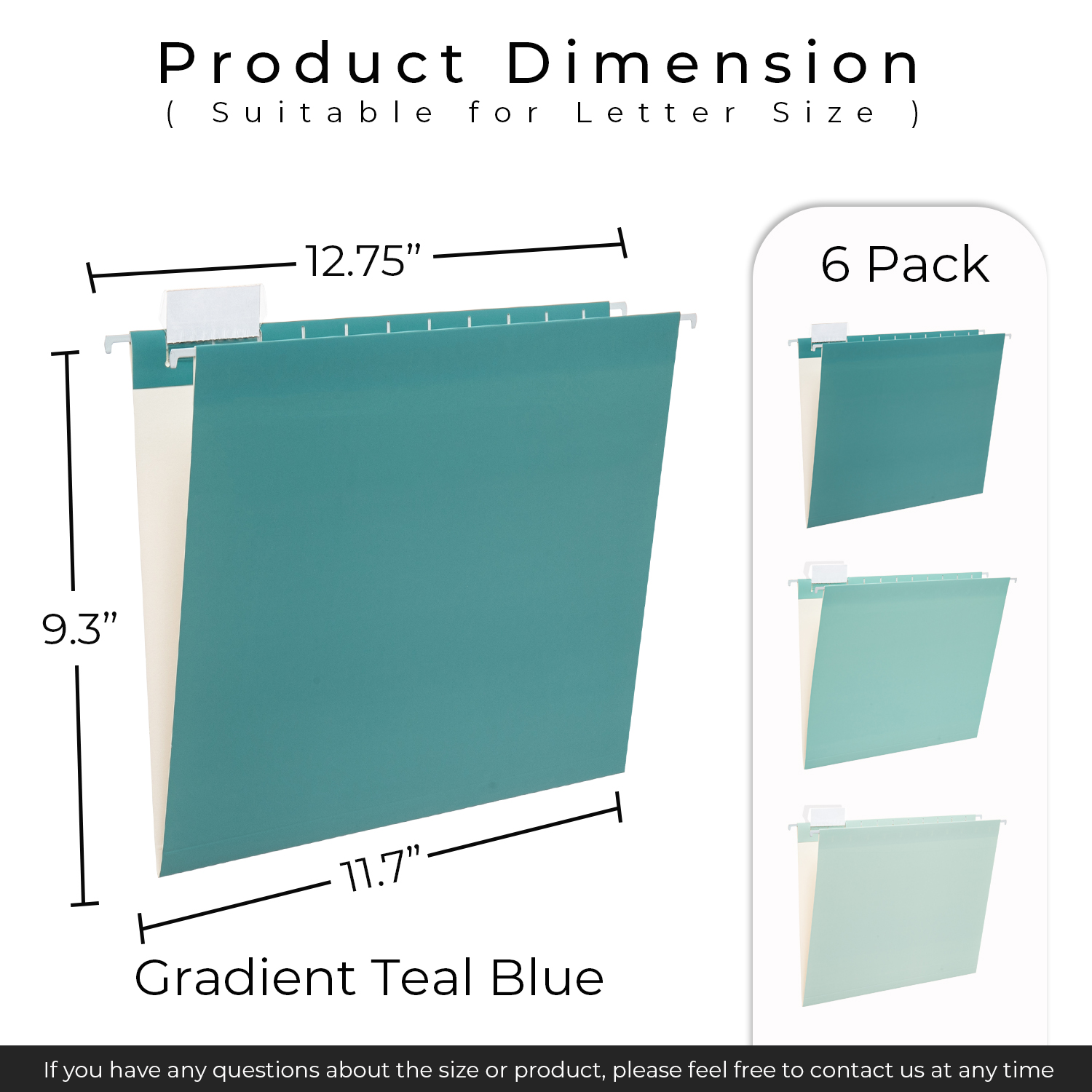 Y YOMA 6 Pack Gradient Hanging File Folders Letter Size Decorative Hanging Folder Pretty File Folder Organizer for Filing Cabinet Office Home with 1/5-Cut Adjustable Tabs, Teal Blue