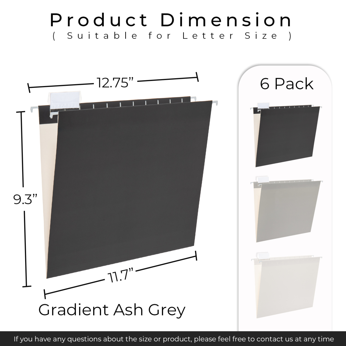 Y YOMA 6 Pack Gradient Hanging File Folders Letter Size Decorative Hanging Folder Pretty File Folder Organizer for Filing Cabinet Office Home with 1/5-Cut Adjustable Tabs, Ash Grey