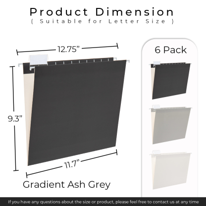 Y YOMA 6 Pack Gradient Hanging File Folders Letter Size Decorative Hanging Folder Pretty File Folder Organizer for Filing Cabinet Office Home with 1/5-Cut Adjustable Tabs, Ash Grey