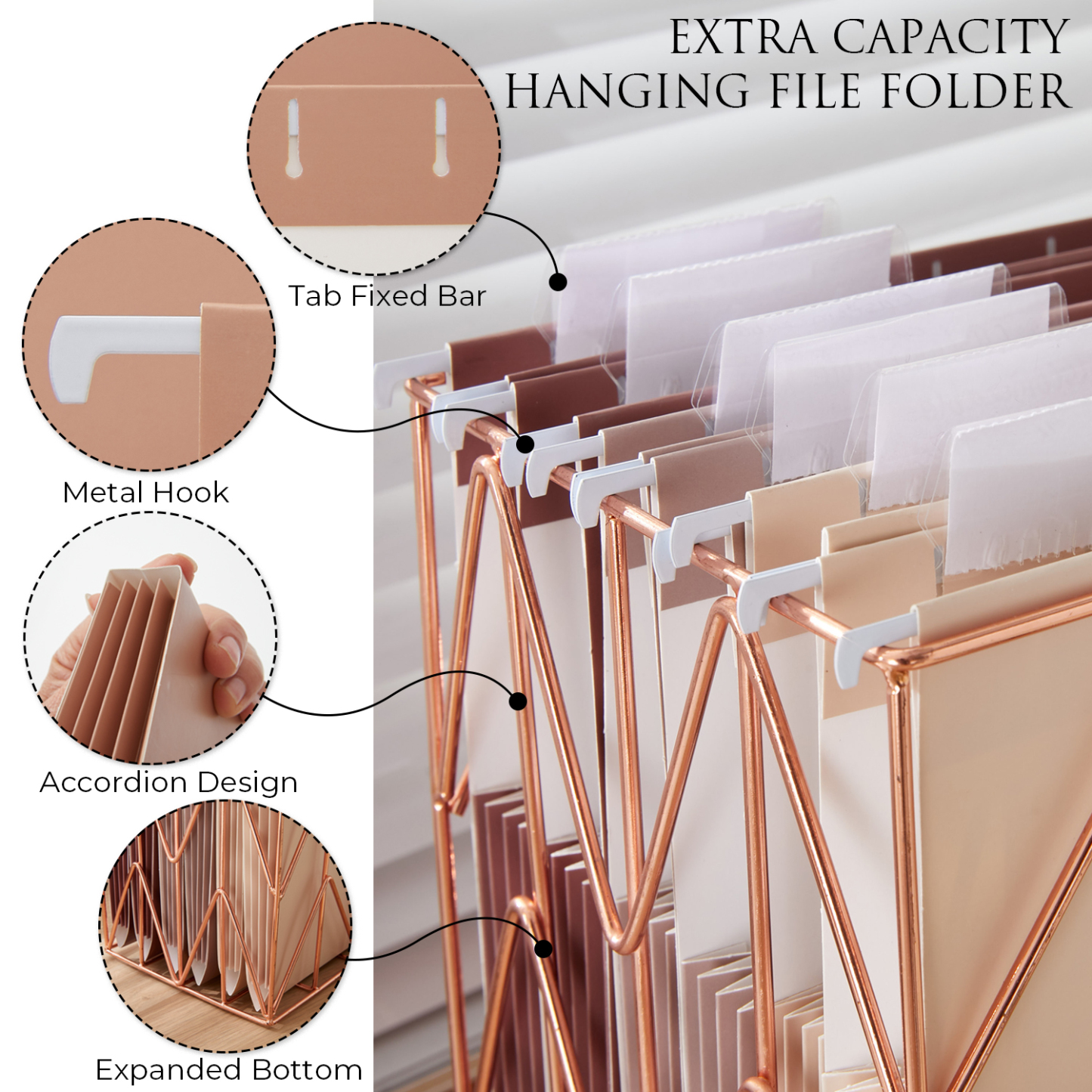Y YOMA 6 Pack Extra Capacity Hanging File Folders Letter Size Accordion Decorative File Folder Cute Colored Hanging Folder Organizer for Office Home with 1/5-Cut Adjustable Tabs, Mocha Color