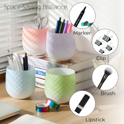 Y YOMA 1 Pack Pen Holder for Desk Cute Plastic Pencil Cup Pen Container Square Organizer Modern Aesthetic Design Desktop Storage Solution for Pens, Pencils, Marker, Makeup Brush, Gradient Peach