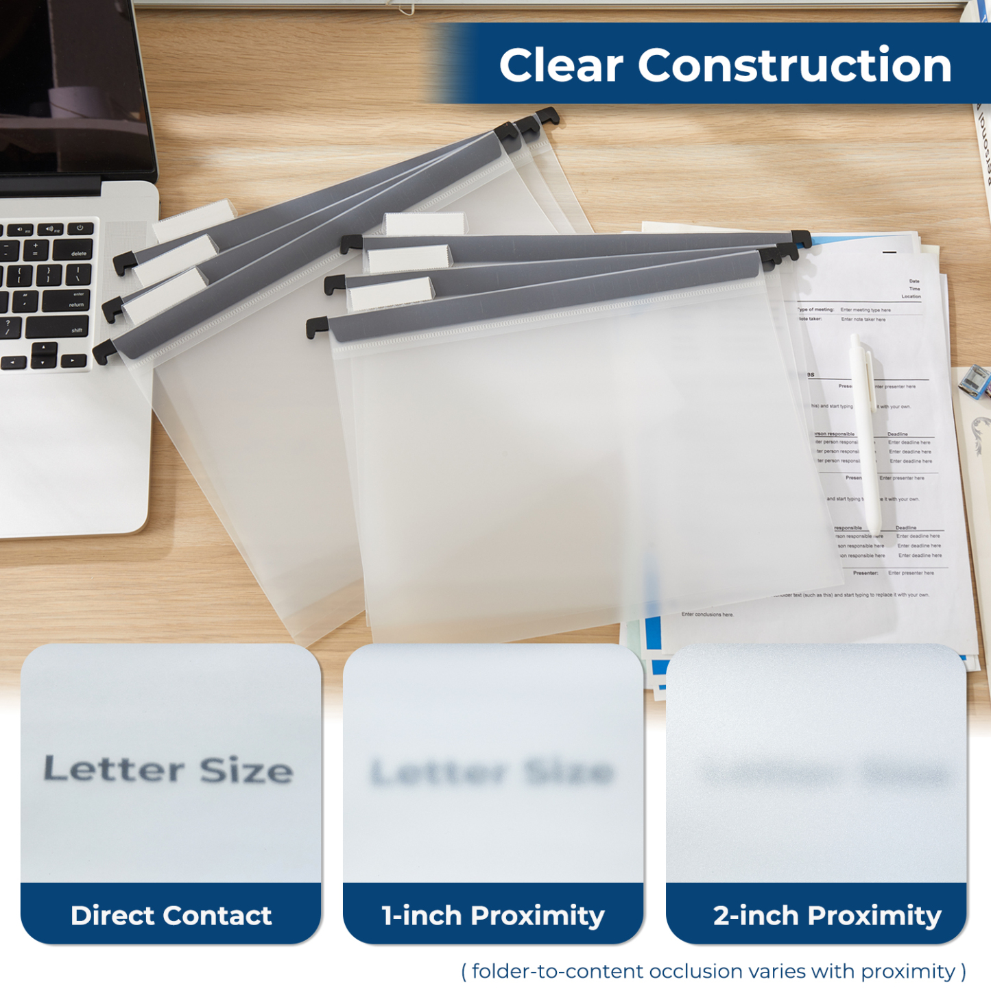 Y YOMA Plastic Hanging File Folders, Letter Size, 1” Expansion, 12 Pack Clear Reinforced Hanging Folders with Tabs Transparent Waterproof for Filing Cabinet Bulky Files Home Office 