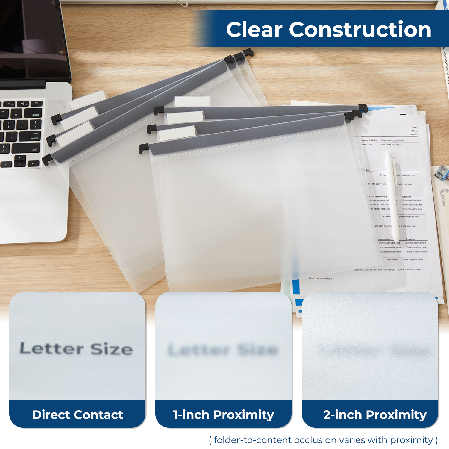 Y YOMA Plastic Hanging File Folders, Letter Size, 1” Expansion, 12 Pack Clear Reinforced Hanging Folders with Tabs Transparent Waterproof for Filing Cabinet Bulky Files Home Office 