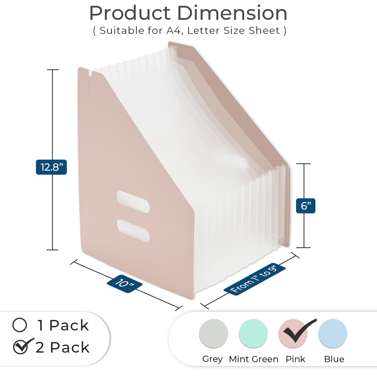 Y YOMA 2 Pack Expanding Magazine Holder with 13 Pockets | Portable Desktop Plastic Self Standing Accordion File Organizer for A4 Letter Size Document Storage Home Office School, Pink