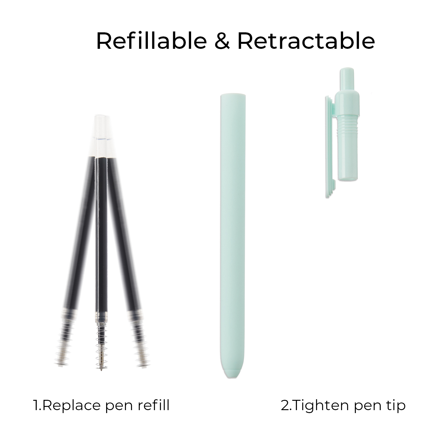 Y YOMA 4 Pcs Fine Point 0.5mm Gel Pen Black Ink Retractable Ballpoint Pen Smooth Writing Quick Dry Gel Pens Cute Aesthetic Pen Pastel Refillable Pen for School Home Office Supplies, Teal Blue