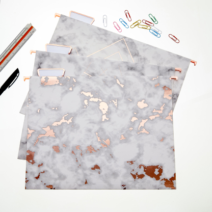 Y YOMA 12 Pack Rose Gold Hanging File Folders Letter Size Decorative File Folder Cute Pretty Hanging Folder Organizer for Filing Cabinet Office Home with 1/5-Cut Adjustable Tabs, 3 Marble Design