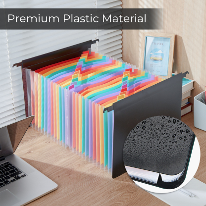 Y YOMA Legal Size - Plastic Expanding Hanging File Folders with 25 Accordion Pockets | Hook Removable Waterproof Extra Capacity for Bulky Files in School Home Office, 1 Pack