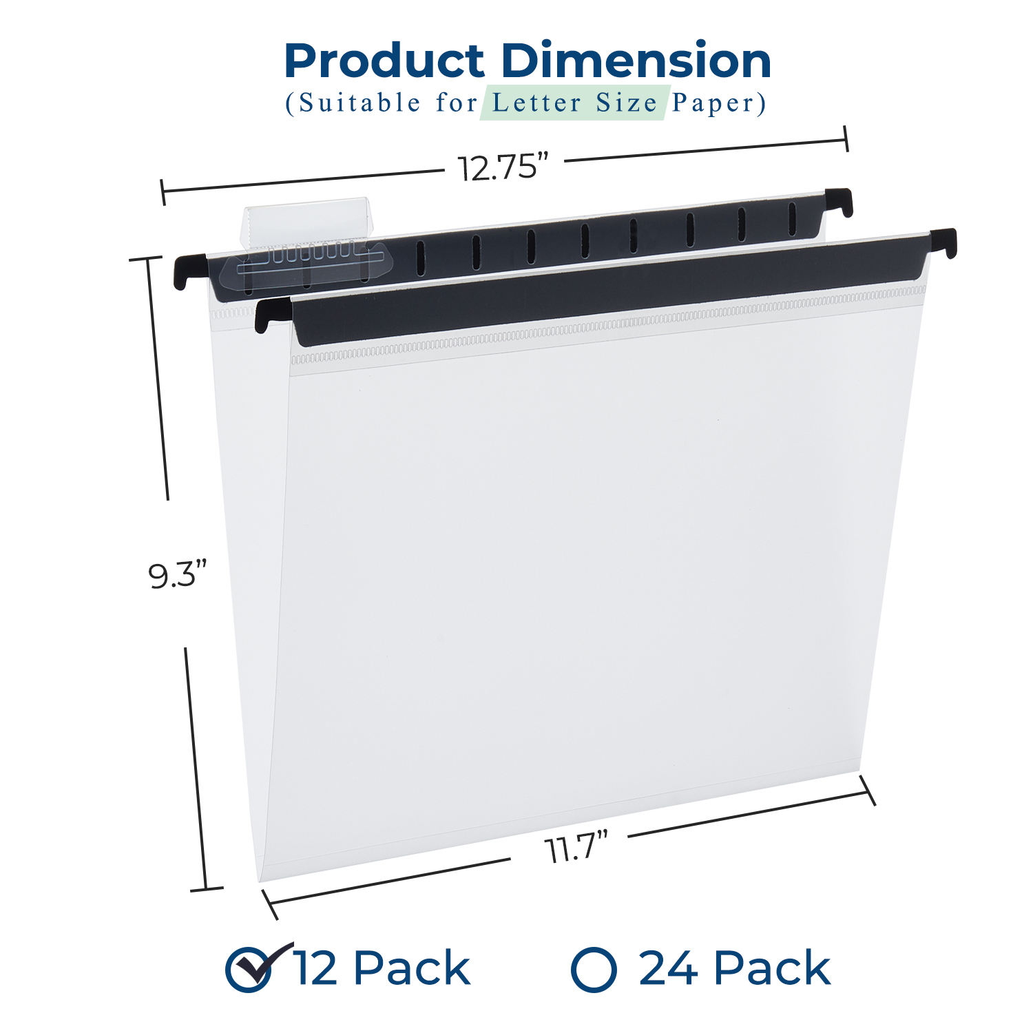 Y YOMA Plastic Hanging File Folders, Letter Size, 1” Expansion, 12 Pack Clear Reinforced Hanging Folders with Tabs Transparent Waterproof for Filing Cabinet Bulky Files Home Office 