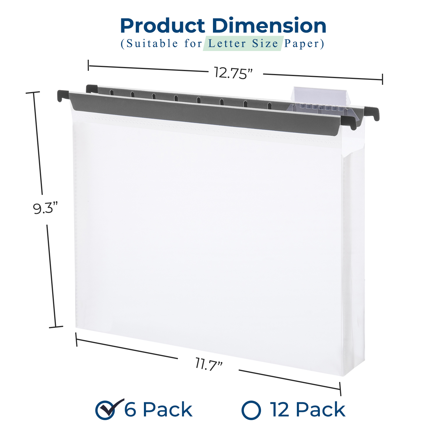 Y YOMA Plastic Extra Capacity Hanging File Folder, Letter Size, 2” Expansion, 6 Pack Clear Reinforced Expanding Hanging Folders with Tabs, Heavy Duty Waterproof Accordion for Bulky Files
