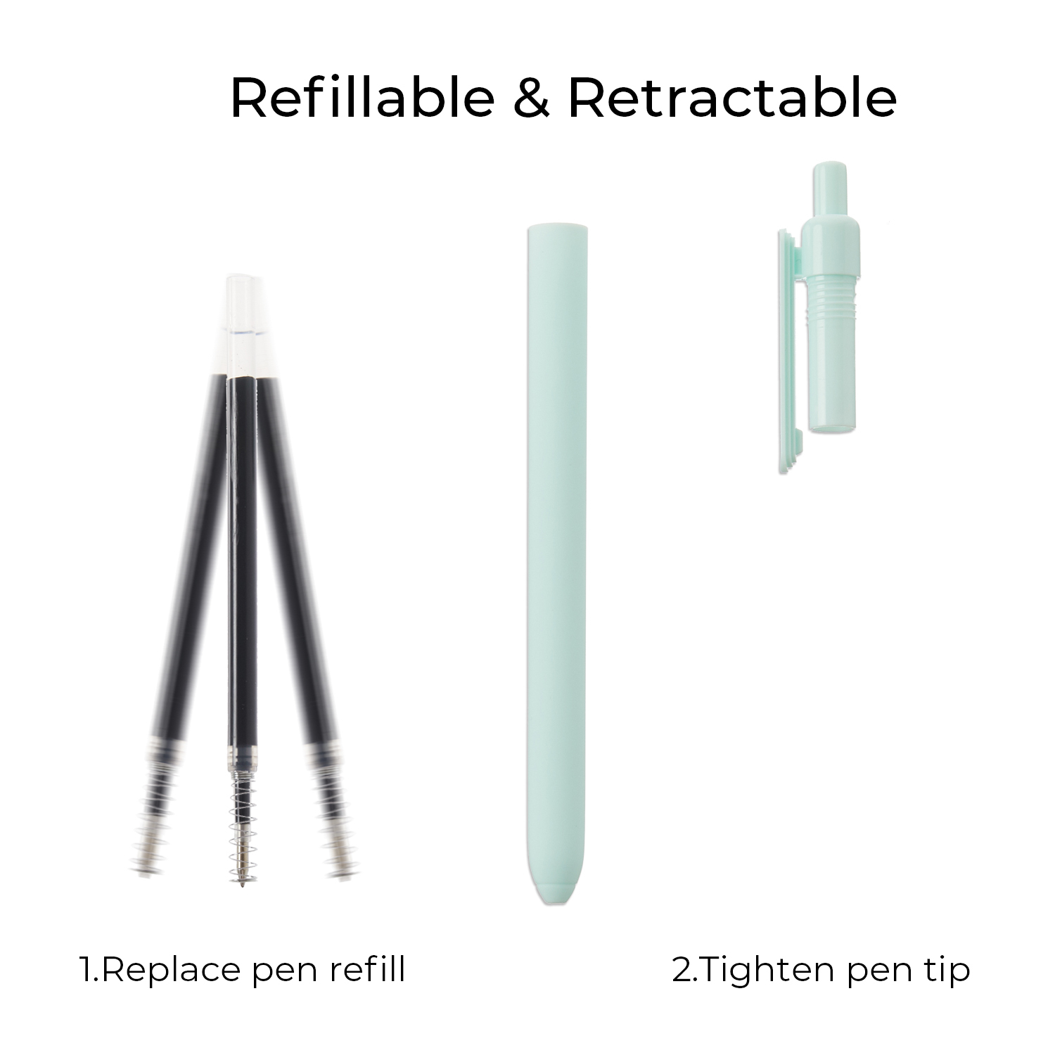 Y YOMA 4 Pcs Fine Point 0.5mm Gel Pen Black Ink Retractable Ballpoint Pen Smooth Writing Quick Dry Gel Pens Cute Aesthetic Pen Pastel Refillable Pen for School Home Office Supplies, Teal Blue