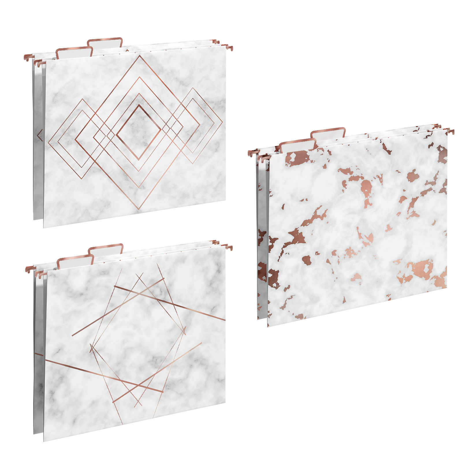 Y YOMA 12 Pack Rose Gold Hanging File Folders Letter Size Decorative File Folder Cute Pretty Hanging Folder Organizer for Filing Cabinet Office Home with 1/5-Cut Adjustable Tabs, 3 Marble Design