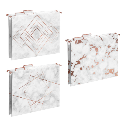 Y YOMA 12 Pack Rose Gold Hanging File Folders Letter Size Decorative File Folder Cute Pretty Hanging Folder Organizer for Filing Cabinet Office Home with 1/5-Cut Adjustable Tabs, 3 Marble Design