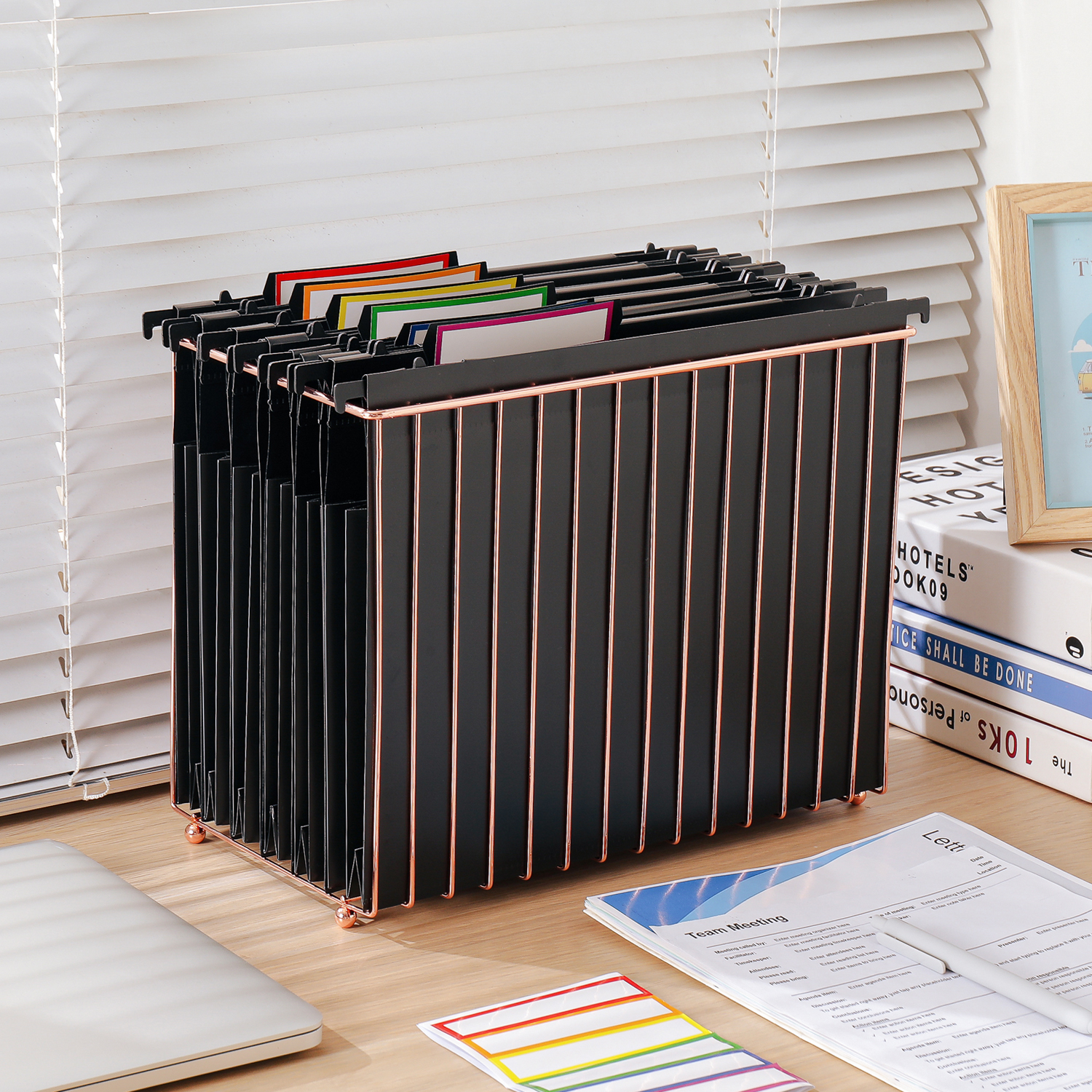 Y YOMA Plastic Extra Capacity Hanging File Folder, Letter Size, 4” Expansion, 6 Pack Black Reinforced Expanding Hanging Folders with Tabs, Heavy Duty Waterproof Accordion for Bulky Files