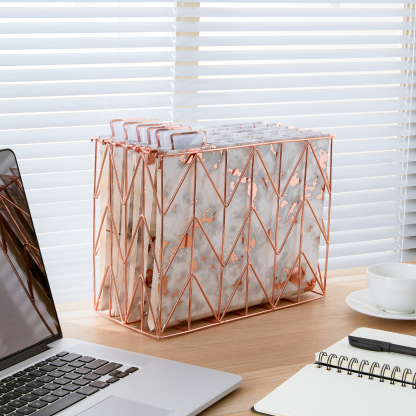 Y YOMA 12 Pack Rose Gold Hanging File Folders Letter Size Decorative File Folder Cute Pretty Hanging Folder Organizer for Filing Cabinet Office Home with 1/5-Cut Adjustable Tabs, 3 Marble Design