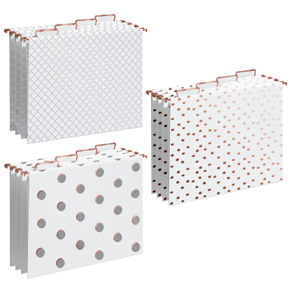 Y YOMA 12 Pack Rose Gold Hanging File Folders Letter Size Decorative File Folder Cute Pretty Hanging Folder Organizer for Filing Cabinet Office Home with 1/5-Cut Adjustable Tabs, 3 Gold Foil Design