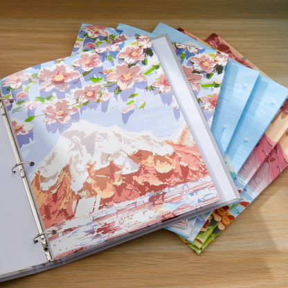 Y YOMA 6 Pack 2 Pocket Folder Letter Size Decorative Binder Folders with Pockets 3 Hole Punch Folder Paper Cute Project Folders Two Pocket 3 Ring File Folder for School Office Home, Mountain Design