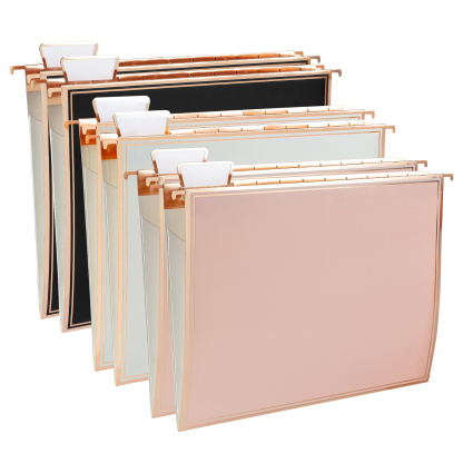 Y YOMA 6 Pack Rose Gold Hanging File Folders with Pocket Letter Size Decorative File Folder Cute Pretty Hanging Folder for Office Home School with 1/5-Cut Adjustable Tabs, Inner Storage Pockets