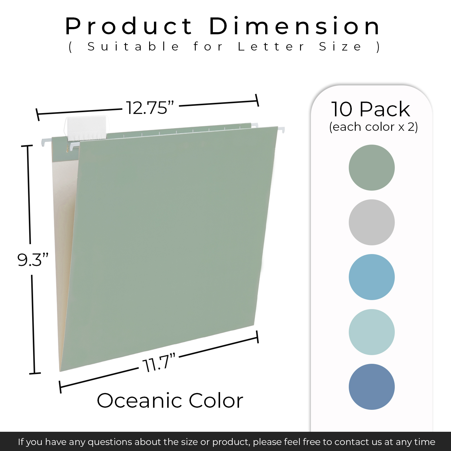 Y YOMA 10 Pack Colored Hanging File Folders Letter Size Decorative Hanging Folder Cute Pretty File Folder for Filing Cabinet Office Home with 1/5-Cut Adjustable Tabs, Oceanic Color