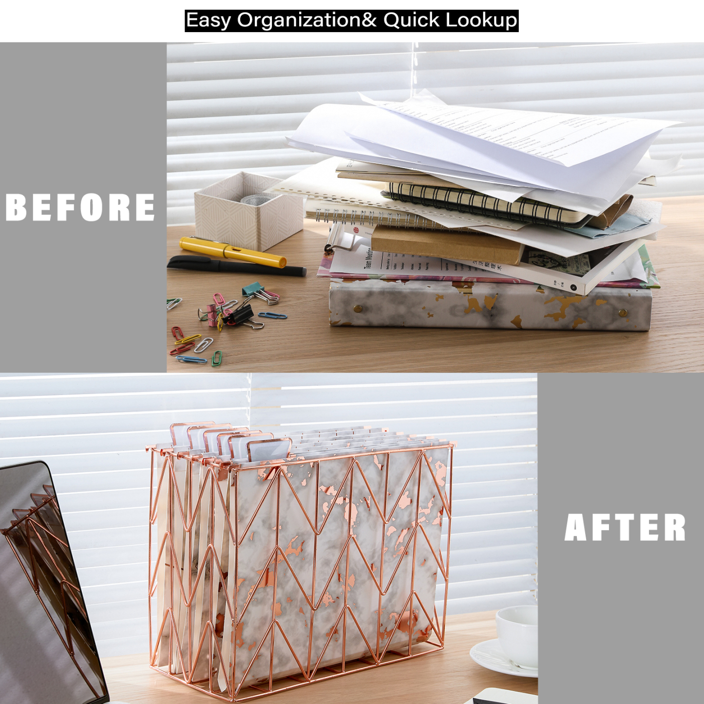 Y YOMA 12 Pack Rose Gold Hanging File Folders Letter Size Decorative File Folder Cute Pretty Hanging Folder Organizer for Filing Cabinet Office Home with 1/5-Cut Adjustable Tabs, 3 Marble Design