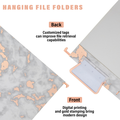 Y YOMA 12 Pack Rose Gold Hanging File Folders Letter Size Decorative File Folder Cute Pretty Hanging Folder Organizer for Filing Cabinet Office Home with 1/5-Cut Adjustable Tabs, 3 Marble Design