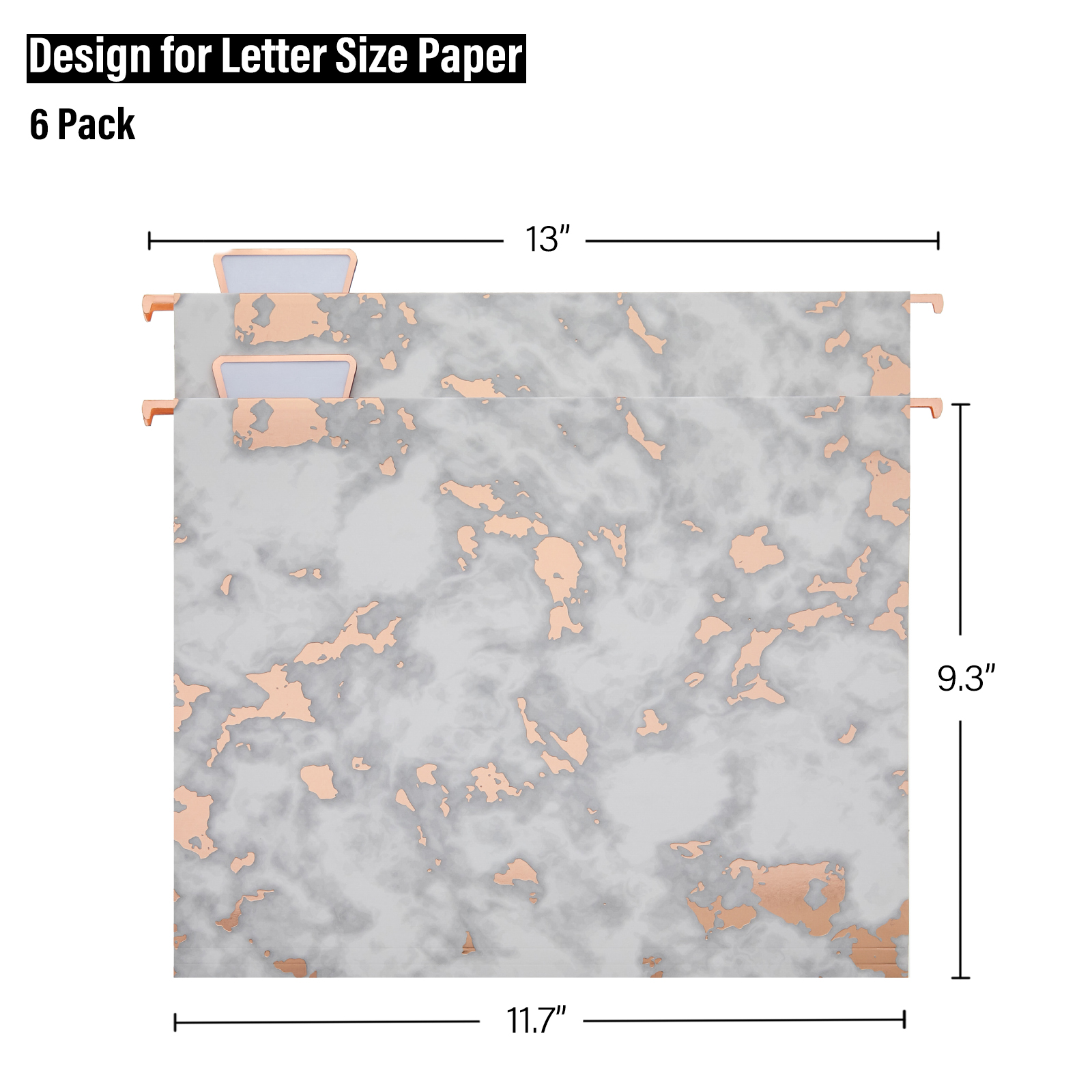 Y YOMA 12 Pack Rose Gold Hanging File Folders Letter Size Decorative File Folder Cute Pretty Hanging Folder Organizer for Filing Cabinet Office Home with 1/5-Cut Adjustable Tabs, 3 Marble Design
