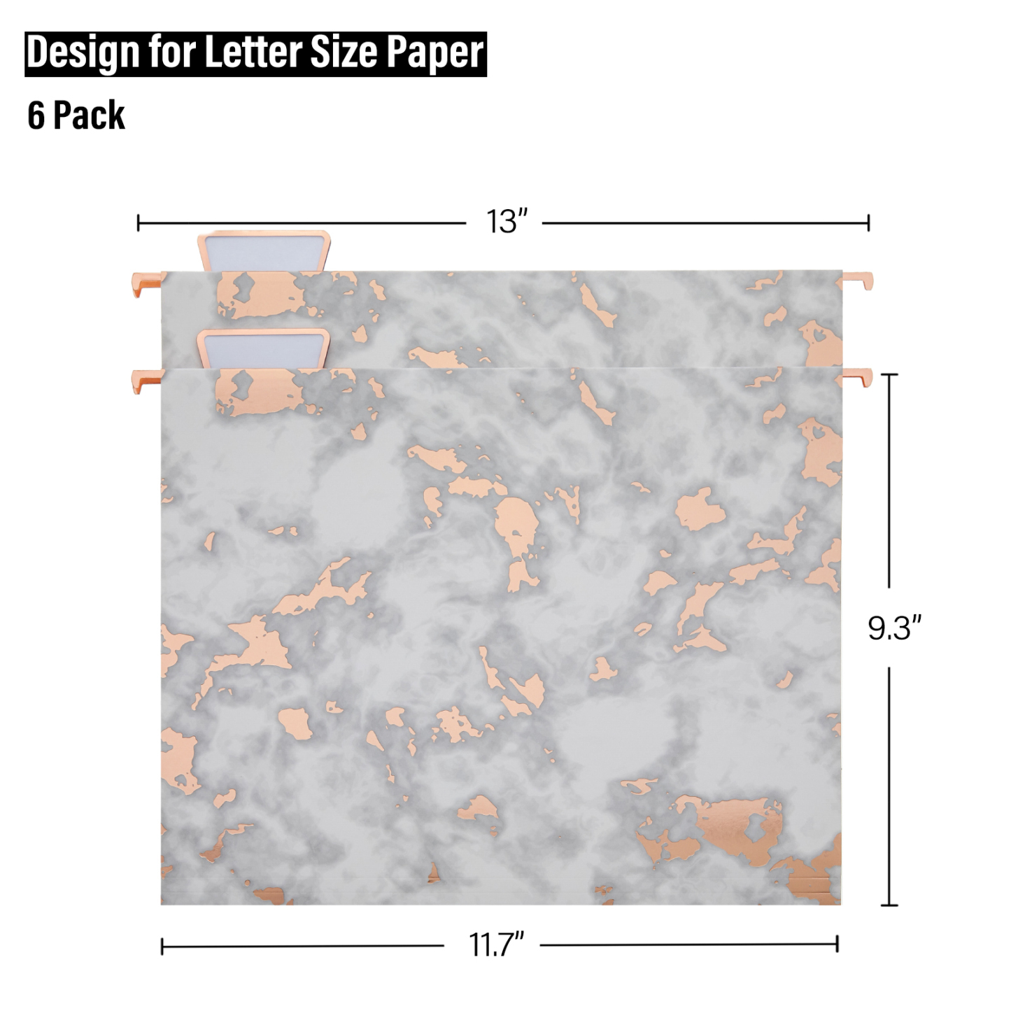 Y YOMA 12 Pack Rose Gold Hanging File Folders Letter Size Decorative File Folder Cute Pretty Hanging Folder Organizer for Filing Cabinet Office Home with 1/5-Cut Adjustable Tabs, 3 Marble Design