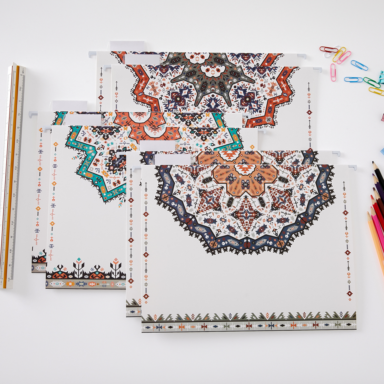 Y YOMA 6 Pack Decorative Hanging File Folders Letter Size Marble Cute Hanging Folder Pretty File Folder Organizer for Filing Cabinet Office Home with 1/5-Cut Adjustable Tabs, 3 Indian Style