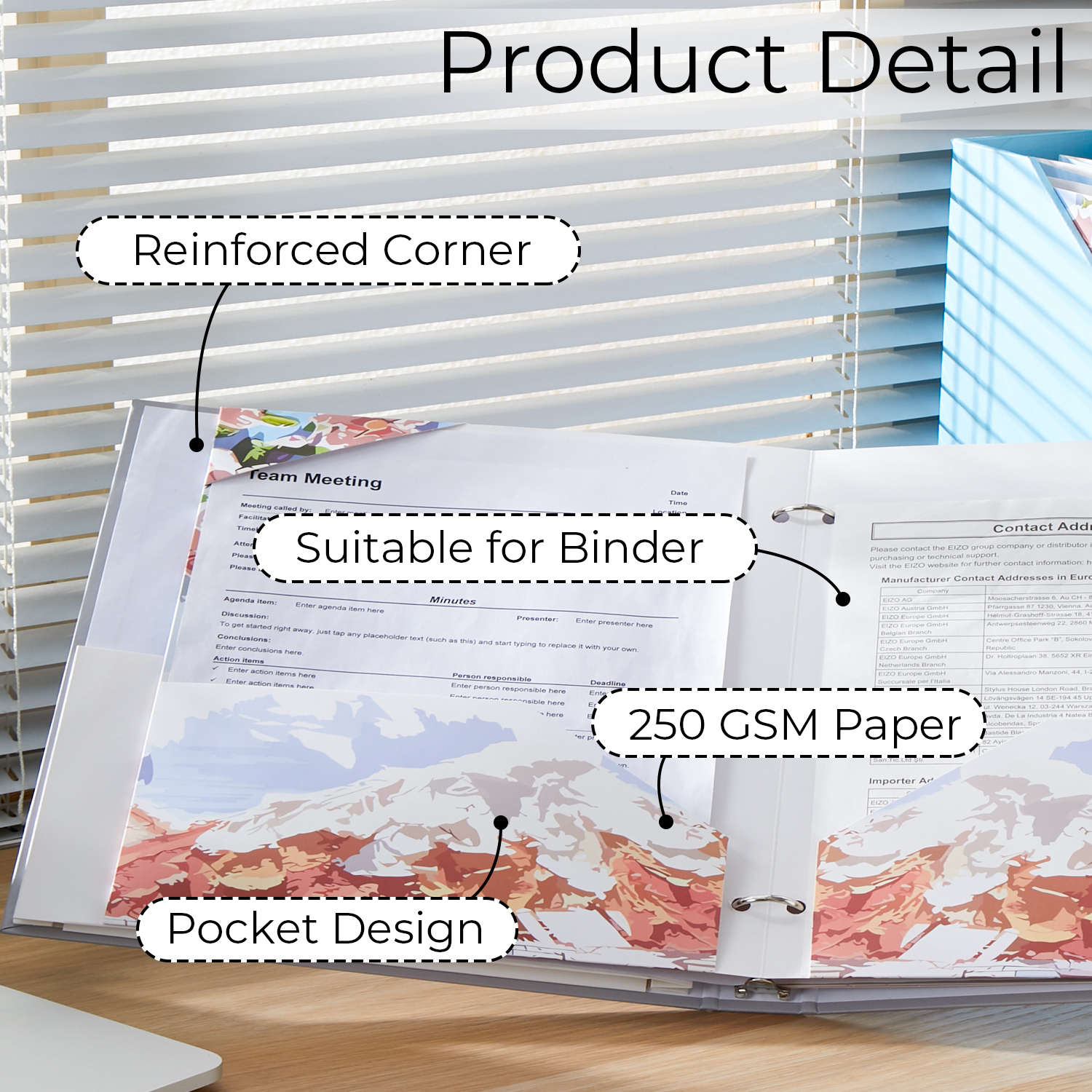 Y YOMA 6 Pack 2 Pocket Folder Letter Size Decorative Binder Folders with Pockets 3 Hole Punch Folder Paper Cute Project Folders Two Pocket 3 Ring File Folder for School Office Home, Mountain Design