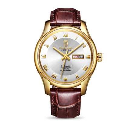 ROCOSJEWE R0131 Men's Watch Fashion Automatic Watches for Men Men's Mechanical Watch Leather Strap Waterproof Calendar Week Gift 