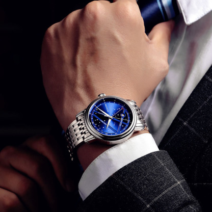 ROCOSJEWE Luxury Women's Wrist Watches Automatic Mechanical Watches Night Sky Luminous Leather Strap Waterproof Date Analog Watch Fashion Business Wrist Watch for Women R0108L (Leather Strap)