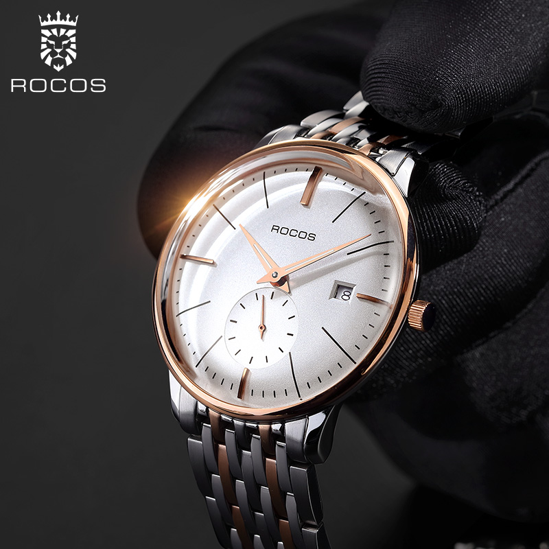 ROCOSJEWE Men's Watches Automatic Mechanical Watches Luminous Seconds Dial Stainless Steel Strap Waterproof Business Casual Watch for Men R0140