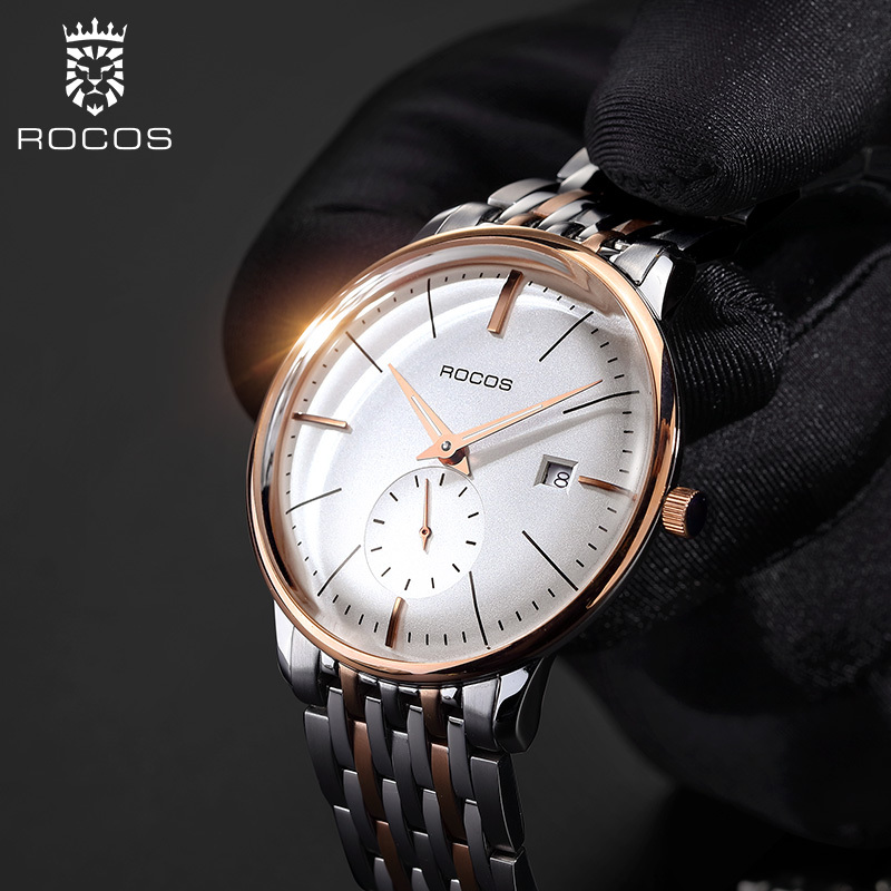ROCOSJEWE Men's Watches Automatic Mechanical Watches Luminous Seconds Dial Stainless Steel Strap Waterproof Business Casual Watch for Men R0140
