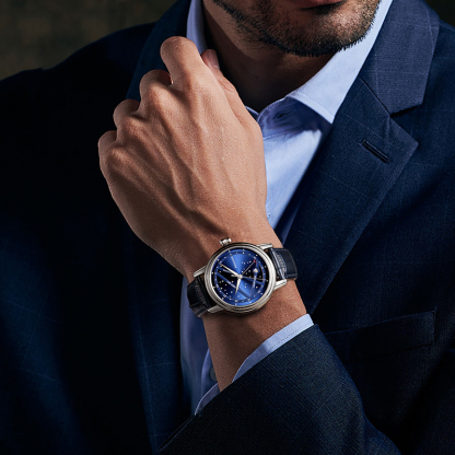 ROCOS Brand Star And Moon Series Blue Star High-end Automatic Mechanical Watches Fashion Trend Men's Watches Luminous Waterproof Men's Watches Sapphire Mirror Cowhide Strap 24 Hour Indicator Calendar
