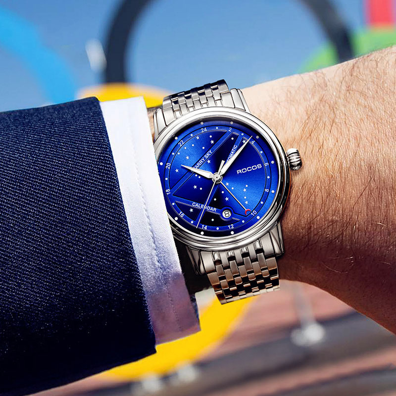 ROCOSJEWE Luxury Women's Wrist Watches Automatic Mechanical Watches Night Sky Luminous Leather Strap Waterproof Date Analog Watch Fashion Business Wrist Watch for Women R0108L (Leather Strap)