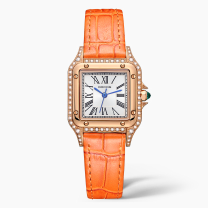 ROCOSJEWE Fashion Women's Watch Small Square Dial Waterproof Quartz Women's Watch Rose Gold Case Diamonds Vintage Roman Dial Ladies Gift R0255