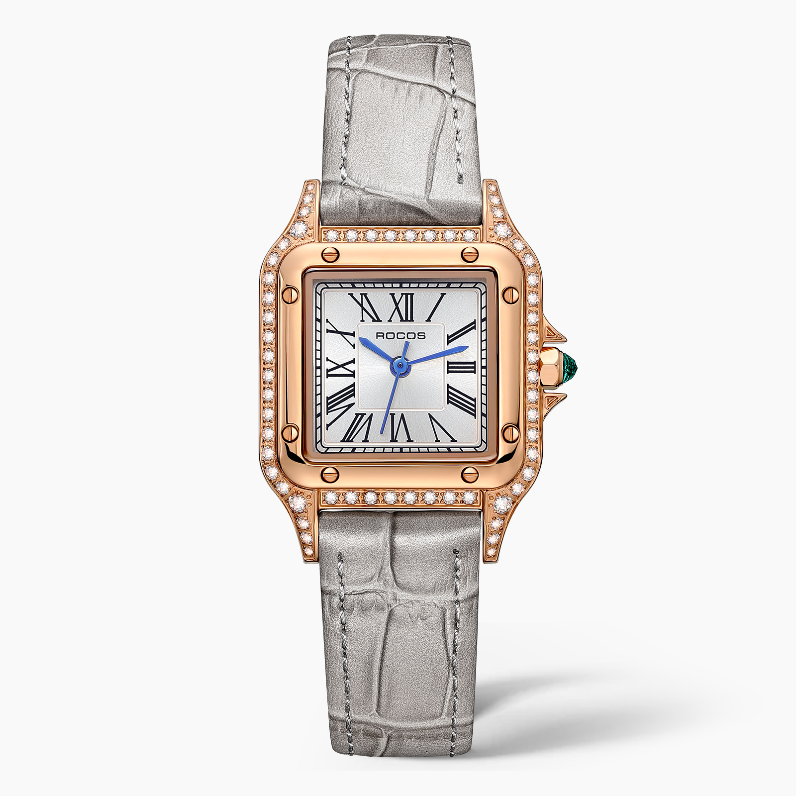 ROCOSJEWE Fashion Women's Watch Small Square Dial Waterproof Quartz Women's Watch Rose Gold Case Diamonds Vintage Roman Dial Ladies Gift R0255