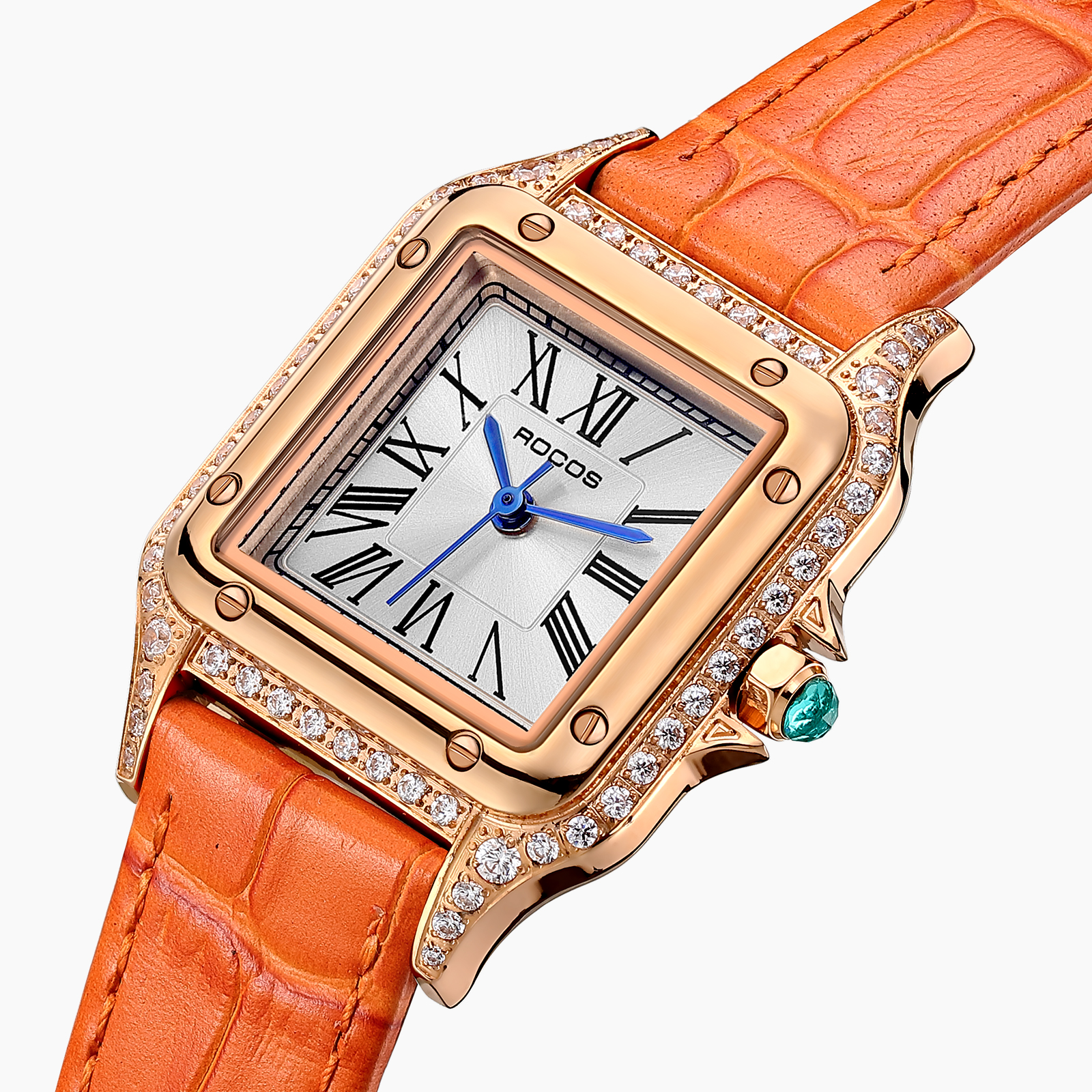 ROCOSJEWE Fashion Women's Watch Small Square Dial Waterproof Quartz Women's Watch Rose Gold Case Diamonds Vintage Roman Dial Ladies Gift R0255