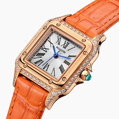ROCOSJEWE Fashion Women's Watch Small Square Dial Waterproof Quartz Women's Watch Rose Gold Case Diamonds Vintage Roman Dial Ladies Gift R0255