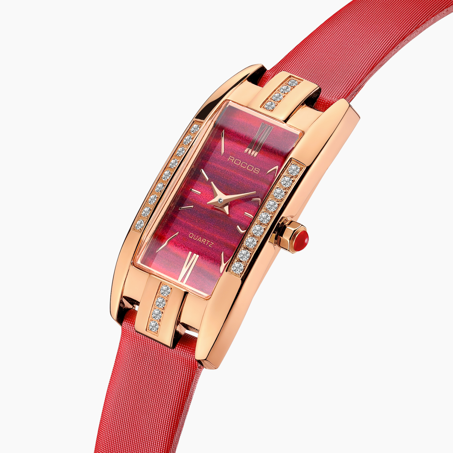 ROCOSJEWE Watches for Women Red Dial with Leather Strap Rose Gold case Fashion Ladies Wristwatch Quartz Analog Elegant Dress Watch Waterproof Gifts RW0209S Red