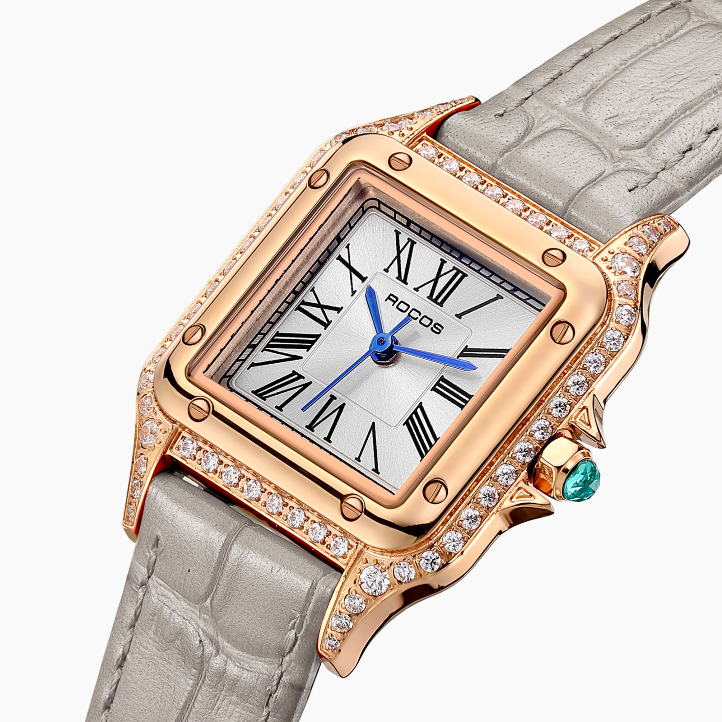 ROCOSJEWE Fashion Women's Watch Small Square Dial Waterproof Quartz Women's Watch Rose Gold Case Diamonds Vintage Roman Dial Ladies Gift R0255